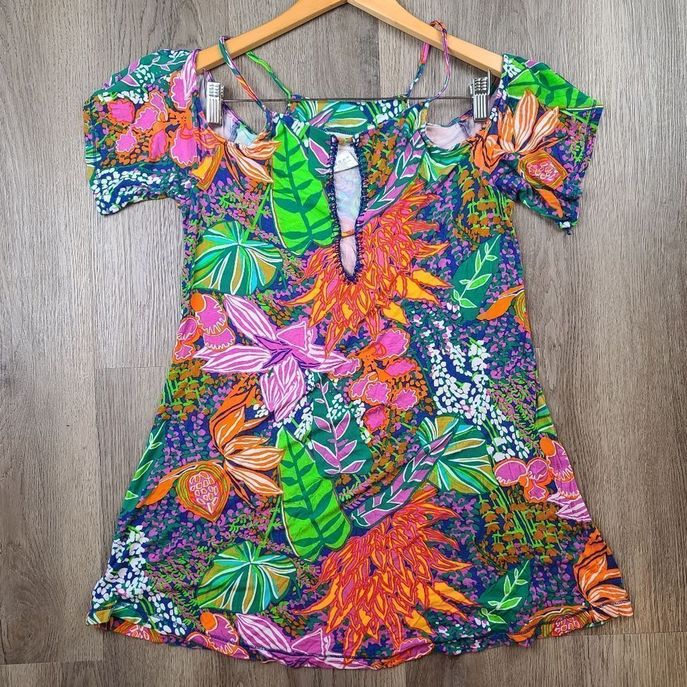 Trina Turk Multicolor Tropical Floral Tunic - Green, Pink, Orange, Purple